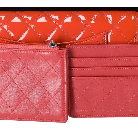 CHANEL 4 in 1 Wallet Orange Patent Leather Passport Holder Coin Card Pouch - Picture 4 of 10